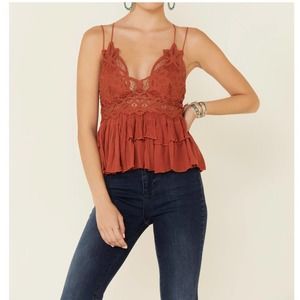 Free People Intimately Adella Lace Smocked Back Cami Winding Roads Size S